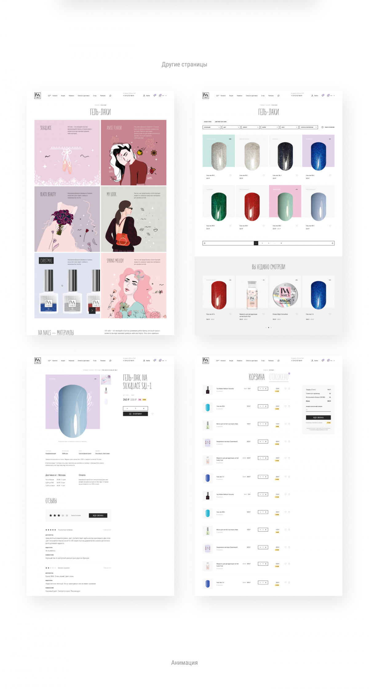 Страницы коллекций, каталога, карточки товара и корзины